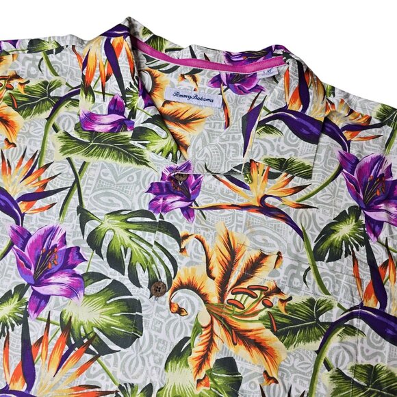 Tommy Bahama silk artist series vintage Hawaiian Floral Short-Sleeve Button Shir - Picture 4 of 9